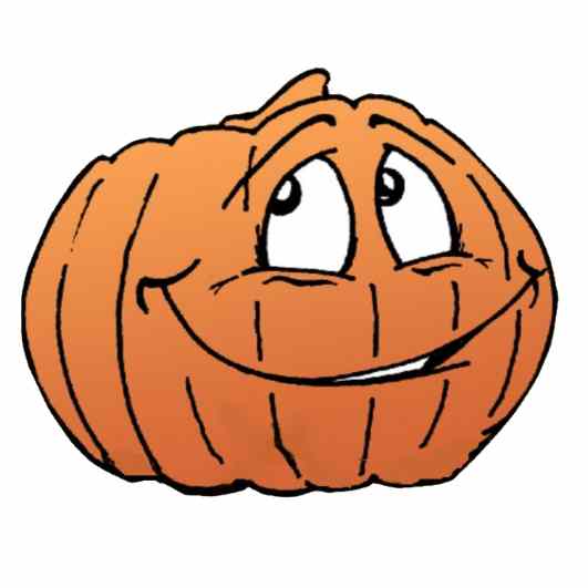 A cartoon image of the Pumpkin character from The Foodies, looking up with a big smile